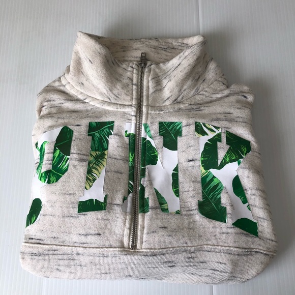 PINK Victoria's Secret Tops - VS PINK Palm Leaf Collegiate 1/4 Zip Pullover,  XS